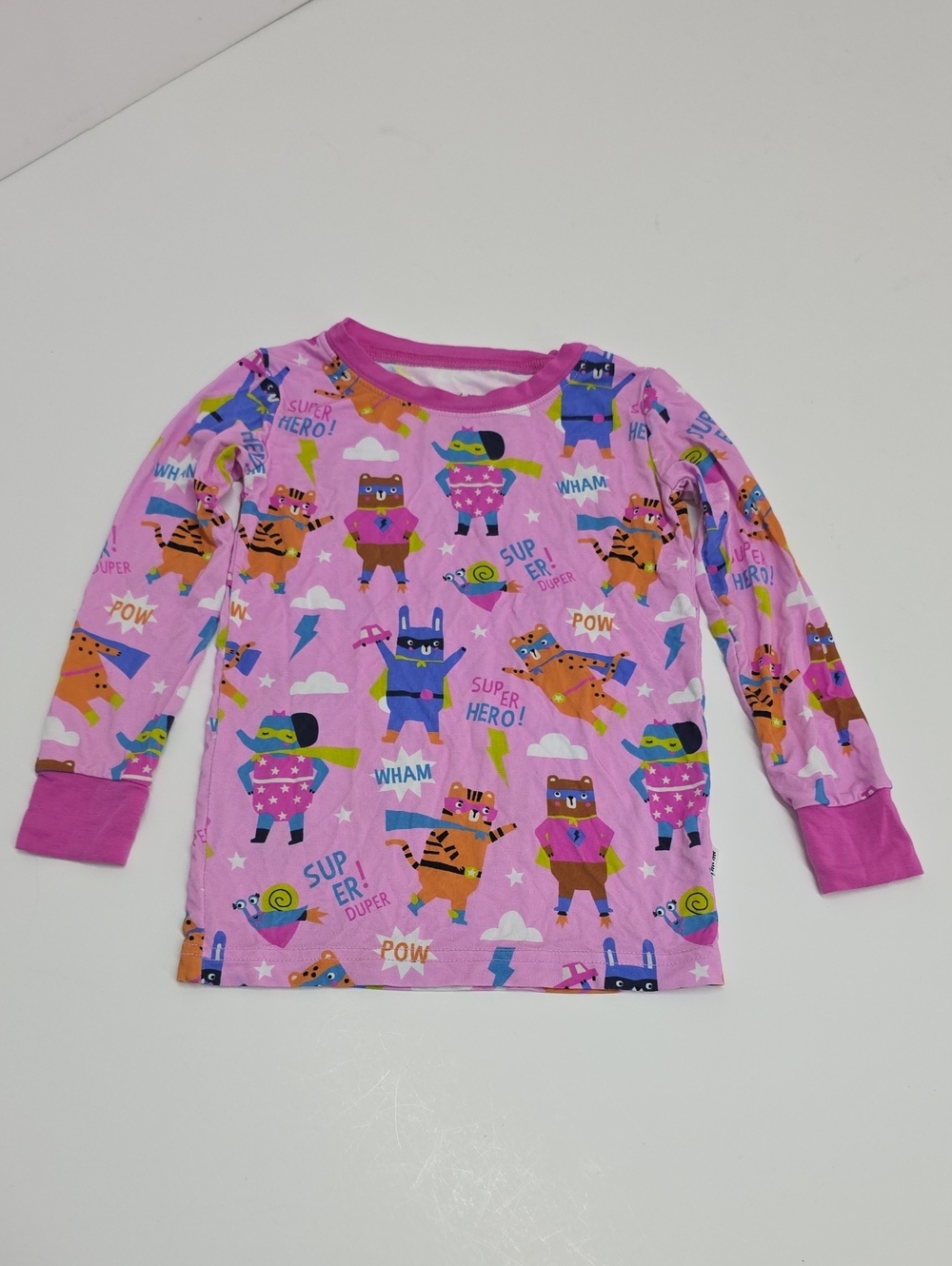NWOT Little Sleepies Pink Superhero Animal Long Sleeve Pajama Top Size 2T